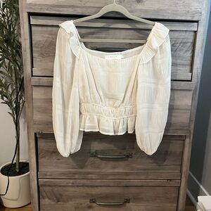 Astr Cream Puff Sleeve Smocked Top